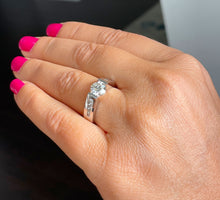 Load image into Gallery viewer, 14k Solid White Gold Round Forever One Moissanite and Natural Diamond Engagement Ring Tension Set, Propose, Anniversary, Classy 2.00ctw