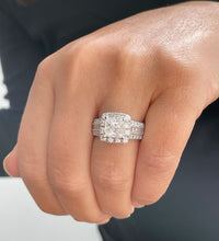 Load image into Gallery viewer, 14k Solid And Heavy White Gold Princess Cut And Round Natural Diamond Engagement Ring Halo 3.00ct
