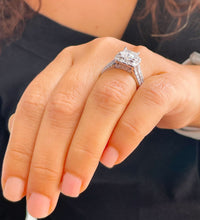 Load image into Gallery viewer, 14k Solid And Heavy White Gold Princess Cut Forever One Moissanite And Round And Princess Cut Natural Diamond Engagement Ring Halo 3.20ct