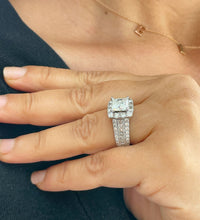 Load image into Gallery viewer, GIA/IGI Certified 14k Solid And Heavy White Gold Princess Cut And Round Cut Diamond Engagement Ring Halo 3.00ct F-VS2