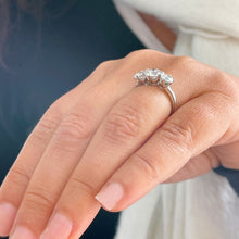 Load image into Gallery viewer, Elegant 14k solid white gold round cut forever one moissanite engagement ring art deco three stone style prong set, wedding, anniversary 2.00ctw