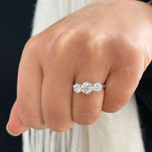Load image into Gallery viewer, Elegant 14k solid white gold round cut moissanite engagement ring art deco three stone style prong set, wedding, anniversary 2.00ctw