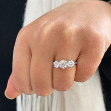 Load image into Gallery viewer, Elegant 14k solid white gold round cut forever one moissanite engagement ring art deco three stone style prong set, wedding, anniversary 2.00ctw