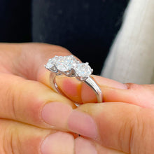 Load image into Gallery viewer, Elegant 14k solid white gold round cut forever one moissanite engagement ring art deco three stone style prong set, wedding, anniversary 2.00ctw