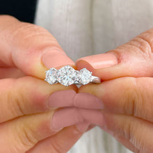 Load image into Gallery viewer, Elegant 14k solid white gold round cut moissanite engagement ring art deco three stone style prong set, wedding, anniversary 2.00ctw