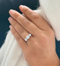 Load image into Gallery viewer, Elegant 14k solid white gold round cut moissanite engagement ring art deco three stone style prong set, wedding, anniversary 2.00ctw