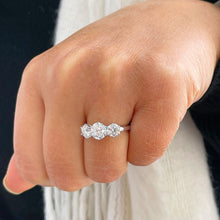 Load image into Gallery viewer, Elegant 14k solid white gold round cut forever one moissanite engagement ring art deco three stone style prong set, wedding, anniversary 2.00ctw