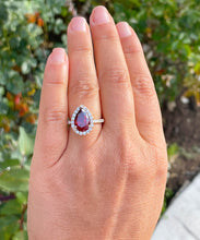 Load image into Gallery viewer, 14K Solid Yellow Gold Natural Garnet Pear Shape And Round Cut Natural Diamonds Engagement Ring Halo 3.80ct