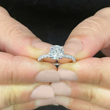 Load image into Gallery viewer, Minimalist 14K Solid White Gold Round Cut Forever One Moissanite and Natural Diamond Engagement Ring Bridal, Wedding 1.45ctw
