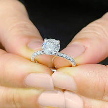 Load image into Gallery viewer, Minimalist 14K Solid White Gold Round Cut Moissanite and Natural Diamond Engagement Ring Bridal, Wedding 1.45ctw