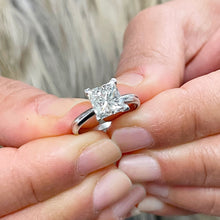 Load image into Gallery viewer, GIA/IGI 14k Solid White Gold Princess Cut Diamond Engagement Ring Deco Bridal Wedding Anniversary Solitaire Four Prong Setting 1.50ct F-VS2