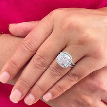 Load image into Gallery viewer, Large 5.70Ctw Women's 14k Solid White Gold Cushion Cut Moissanite And Natural Diamond Engagement Ring Bridal Wedding Halo