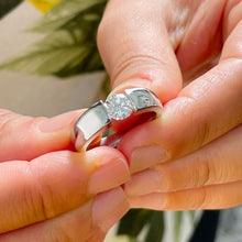 Load image into Gallery viewer, 14k Solid And Heavy White Gold Round Cut Moissanite Engagement Ring Semi Tension Set Solitaire 1.00ctw