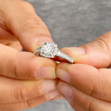 Load image into Gallery viewer, Halo Style 14k Solid White Gold Round Cut Forever One Moissanite and Natural Diamonds Engagement Ring 1.30ctw