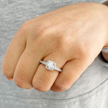 Load image into Gallery viewer, Halo Style 14k Solid White Gold Round Cut Forever One Moissanite and Natural Diamonds Engagement Ring 1.30ctw