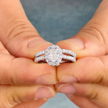Load image into Gallery viewer, 14K White Gold Oval Cut Moissanite And Natural Diamond Engagement Ring And Band Set 1.80ctw