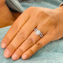 Load image into Gallery viewer, 14K White Gold Oval Cut Forever One Moissanite And Natural Diamond Engagement Ring And Band Set 1.80ctw