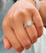 Load image into Gallery viewer, 14K White Gold Oval Cut Moissanite And Natural Diamond Engagement Ring And Band Set 1.80ctw
