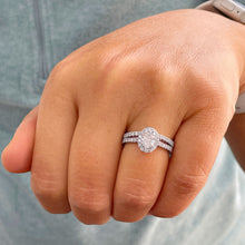 Load image into Gallery viewer, 14K White Gold Oval Cut Forever One Moissanite And Natural Diamond Engagement Ring And Band Set 1.80ctw