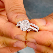 Load image into Gallery viewer, 14K White Gold Oval Cut Forever One Moissanite And Natural Diamond Engagement Ring And Band Set 1.80ctw