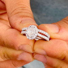 Load image into Gallery viewer, 14K White Gold Oval Cut Moissanite And Natural Diamond Engagement Ring And Band Set 1.80ctw