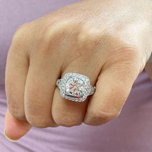 Load image into Gallery viewer, 14k Solid White Gold Cushion Cut Moissanite and Diamond Bezel Engagement Ring Bridal Halo, Wedding, Anniversary 4.80ctw