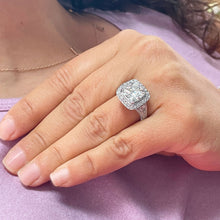 Load image into Gallery viewer, 14k Solid White Gold Cushion Cut Forever One Moissanite and Diamond Bezel Engagement Ring Bridal Halo, Wedding, Anniversary 4.80ctw