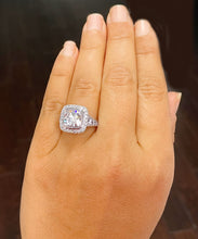 Load image into Gallery viewer, 14k Solid White Gold Cushion Cut Forever One Moissanite and Diamond Bezel Engagement Ring Bridal Halo, Wedding, Anniversary 4.80ctw