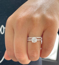 Load image into Gallery viewer, GIA/IGI Certified 14k Solid Rose Gold Cushion And Round Cut Diamond Engagement Ring And Band Art Deco Halo Wedding Bridal Set 2.30ctw