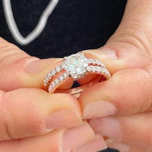 Load image into Gallery viewer, 14k Solid Rose Gold Cushion Cut Moissanite and Natural Diamond Engagement Ring And Band Bridal Wedding 2.20ct