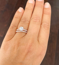 Load image into Gallery viewer, 14k Solid Rose Gold Cushion Cut Forever One Moissanite and Natural Diamond Engagement Ring And Band Bridal Wedding 2.20ct