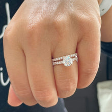 Load image into Gallery viewer, GIA/IGI Certified 14k Solid Rose Gold Cushion And Round Cut Diamond Engagement Ring And Band Art Deco Halo Wedding Bridal Set 2.30ctw