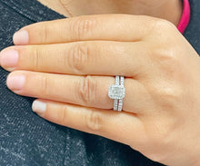 Load image into Gallery viewer, 14k White Gold Emerald Cut Forever One Moissanite And Round Cut Natural Diamond Engagement Ring Halo Wedding, Bridal, Deco 1.80ct