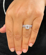 Load image into Gallery viewer, 14k White Gold Emerald Cut Forever One Moissanite And Round Cut Natural Diamond Engagement Ring Halo Wedding, Bridal, Deco 1.80ct