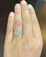 Load image into Gallery viewer, 14k White Gold Emerald Cut Moissanite And Round Cut Natural Diamond Engagement Ring Halo Wedding, Bridal, Deco 1.80ct