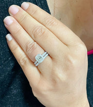 Load image into Gallery viewer, 14k White Gold Emerald Cut Forever One Moissanite And Round Cut Natural Diamond Engagement Ring Halo Wedding, Bridal, Deco 1.80ct