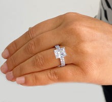 Load image into Gallery viewer, Stunning 5.50ct set in 14k Solid White Gold Radiant Cut Moissanite Engagement Ring And Band bridal set