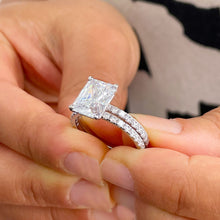 Load image into Gallery viewer, Stunning 5.50ct set in 14k Solid White Gold Radiant Cut Moissanite Engagement Ring And Band bridal set