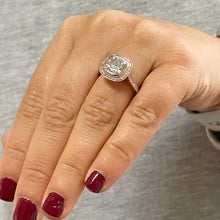 Load image into Gallery viewer, 14k Rose Solid Gold Cushion Cut Forever One Moissanite and Natural Diamond Engagement Ring Bezel Set, Bridal, Wedding, Deco 3.30ct