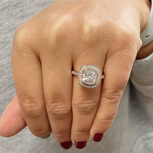 Load image into Gallery viewer, 14k Rose Solid Gold Cushion Cut Moissanite and Natural Diamond Engagement Ring Bezel Set, Bridal, Wedding, Deco 3.30ct