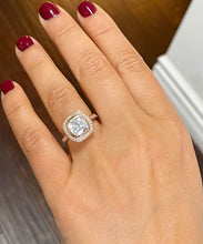 Load image into Gallery viewer, 14k Rose Solid Gold Cushion Cut Forever One Moissanite and Natural Diamond Engagement Ring Bezel Set, Bridal, Wedding, Deco 3.30ct