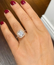 Load image into Gallery viewer, 14k Rose Solid Gold Cushion Cut Moissanite and Natural Diamond Engagement Ring Bezel Set, Bridal, Wedding, Deco 3.30ct