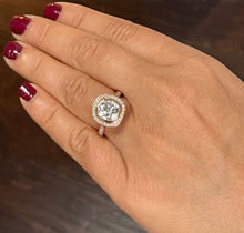 Load image into Gallery viewer, GIA/IGI Certified 14k Rose Solid Gold Cushion And Round Cut Diamond Engagement Ring Bezel Set, Bridal, Wedding, Deco 2.50ct
