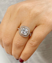 Load image into Gallery viewer, 14k Rose Solid Gold Cushion Cut Forever One Moissanite and Natural Diamond Engagement Ring Bezel Set, Bridal, Wedding, Deco 3.30ct