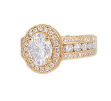 Load image into Gallery viewer, 14K Solid Rose Gold Oval Cut Moissanite And Natural Diamond Engagement Ring Deco Bridal Wedding Anniversary Halo 4.00ct
