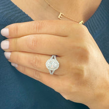 Load image into Gallery viewer, 14k Solid White Gold Oval Cut Moissanite and Natural Diamond Engagement Ring Double Halo Split Shank, Bridal, 2.80ctw