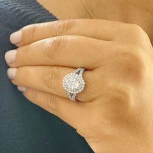 Load image into Gallery viewer, 14k Solid White Gold Oval Cut Moissanite and Natural Diamond Engagement Ring Double Halo Split Shank, Bridal, 2.80ctw