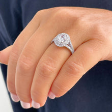 Load image into Gallery viewer, 14k Solid White Gold Oval Cut Moissanite and Natural Diamond Engagement Ring Double Halo Split Shank, Bridal, 2.80ctw