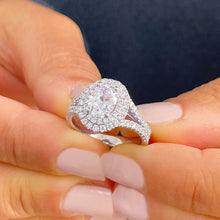 Load image into Gallery viewer, GIA/IGI Certified 14k Solid White Gold Oval And Round Cut Diamond Engagement Ring Double Halo Split Shank 2.80ctw