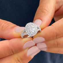 Load image into Gallery viewer, 14k Solid White Gold Oval Cut Moissanite and Natural Diamond Engagement Ring Double Halo Split Shank, Bridal, 2.80ctw